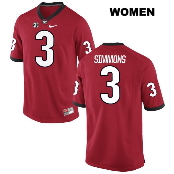 Georgia Bulldogs Women's Tyler Simmons #3 NCAA Authentic Red Nike Stitched College Football Jersey PKM3056JJ
